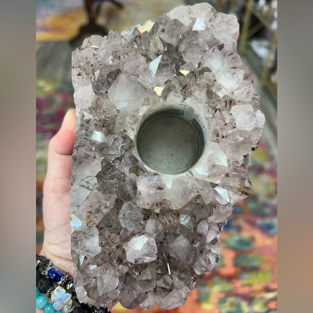 Super Seven Amethyst Crystal Geode Votive Candle Holder